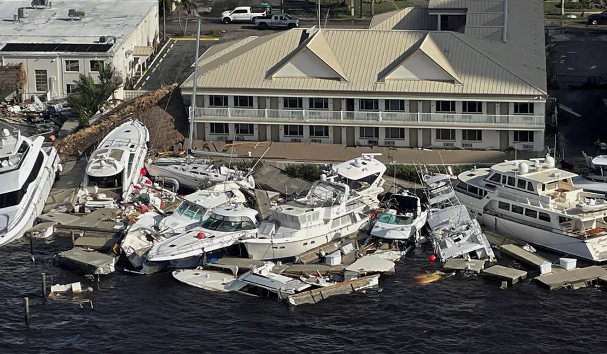 Drone video shows boats washed ashore in Hurricane Ian's wake